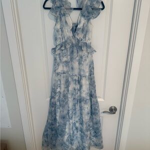 Aqua Blue and White Bridesmaids Dress